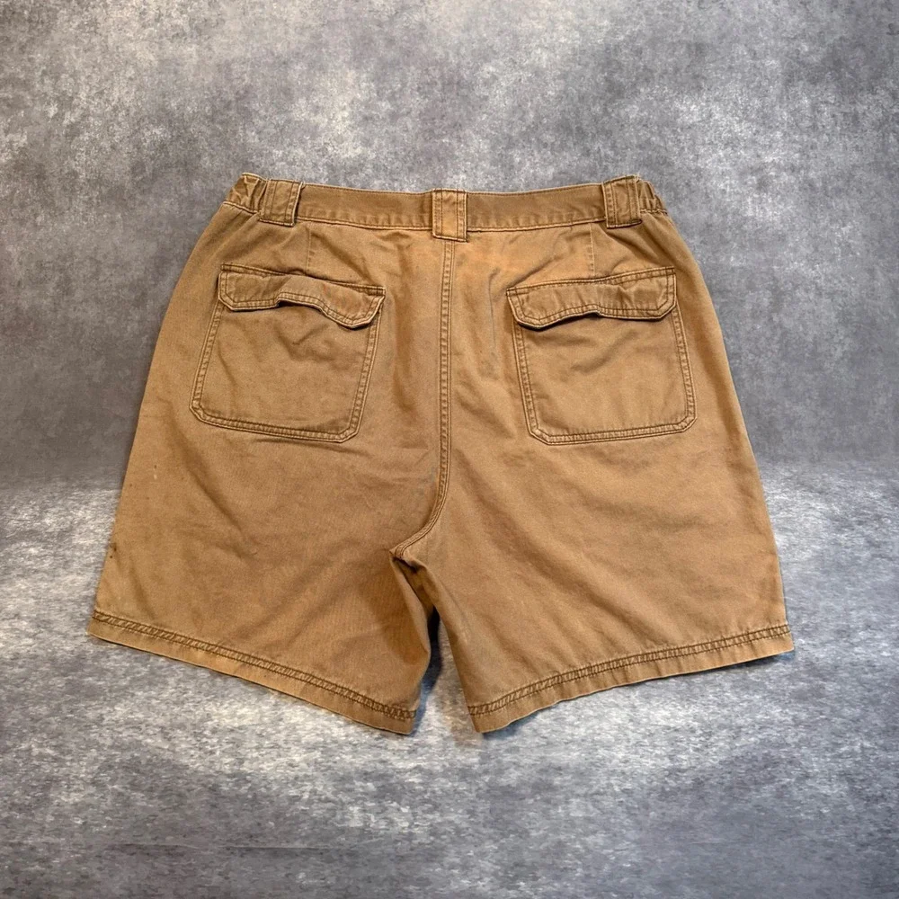 VTG Croft & Barrow Mens Brown Cotton Cargo Shorts 36 Elastic Waist Faded
